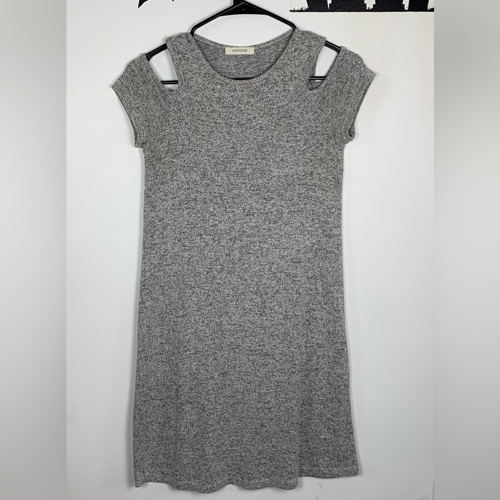 Antistar Heathered Grey Cut-Out Shoulder Dress